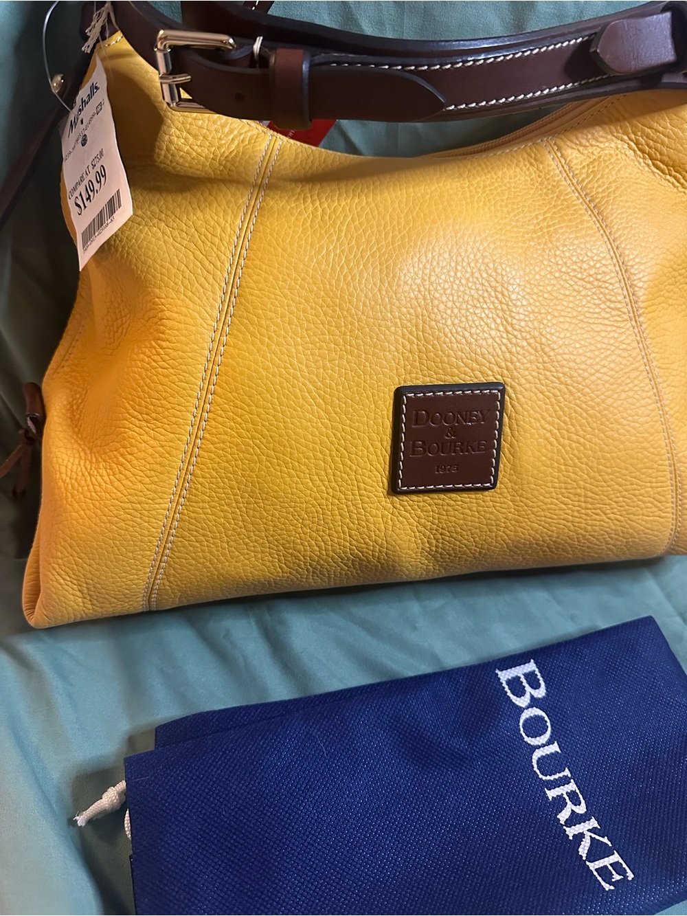NWT Dooney & Bourke Yellow Pebbled Leather Hobo Bag Duck Charm